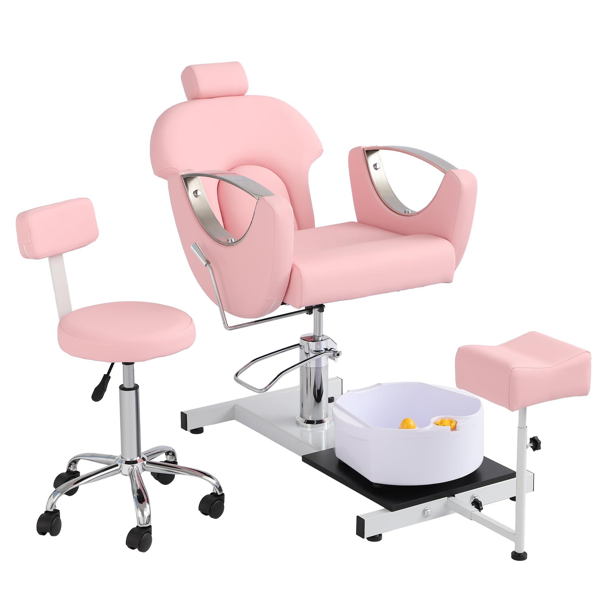 YOCONYO Pedicure Chair with 360 Degree Swivel Stool, Adjustable Hydraulic Lift Reclining Pedicure Station, Hydraulic Pedicure Chair with Adjustable