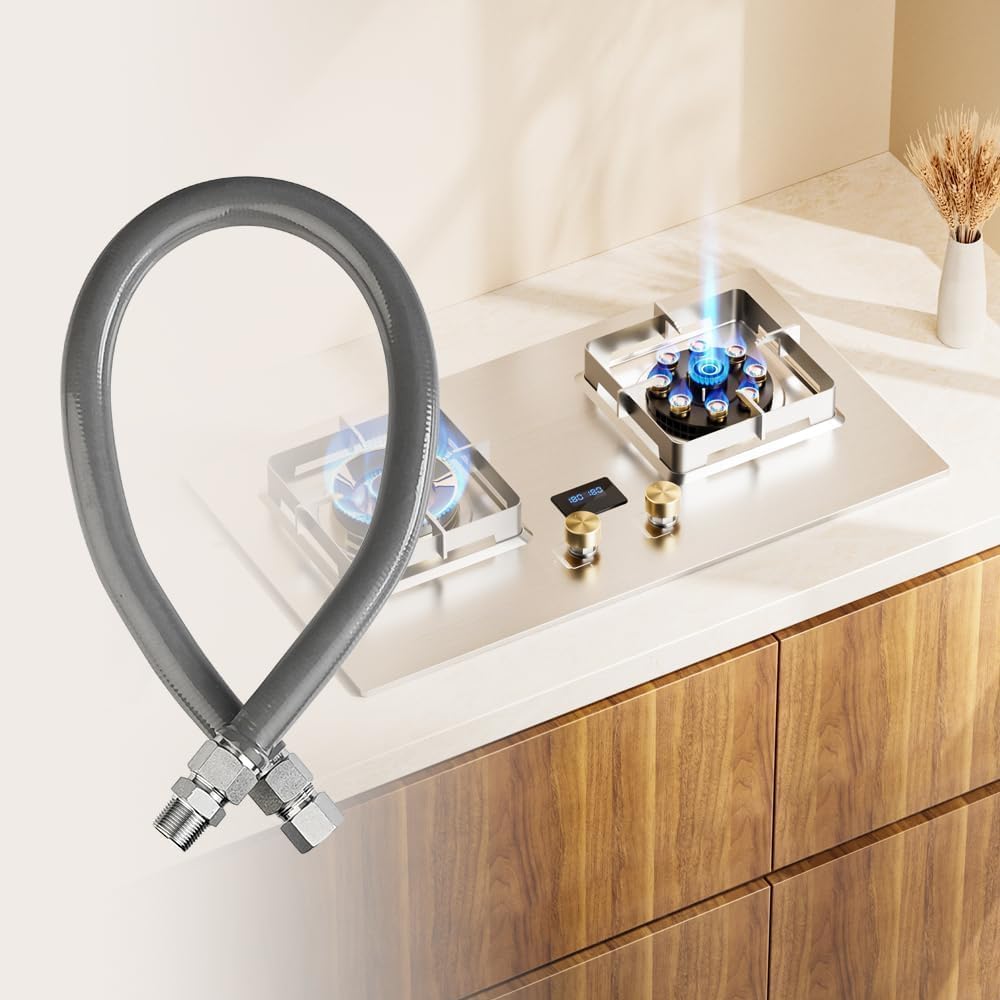 18" 3/4"MIP x 3/4"FIP Gas Line(1"OD),Gray PVC Coated Gas Connector Hose Supply,Full Flow Gas Hose for Indoor and Outdoor