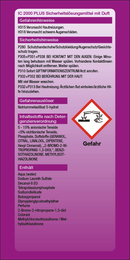 IC 2000 PLUS Sicherheitslösungsmittel mit Duft, Nikotinentferner, Industriereiniger, Universal-Reiniger in Profi-Qualität │ 5 Liter Kanister