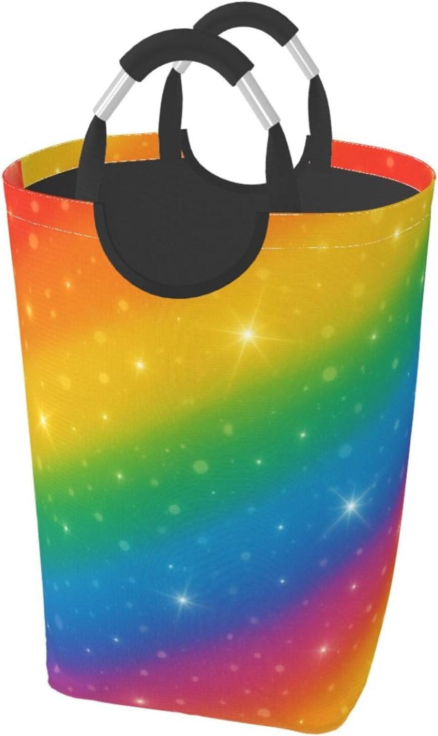 50l Laundry Basket Glowing Lgbt Rainbow Waterproof Laundry Hamper Foldable Clothes Laundry Bag With Handles