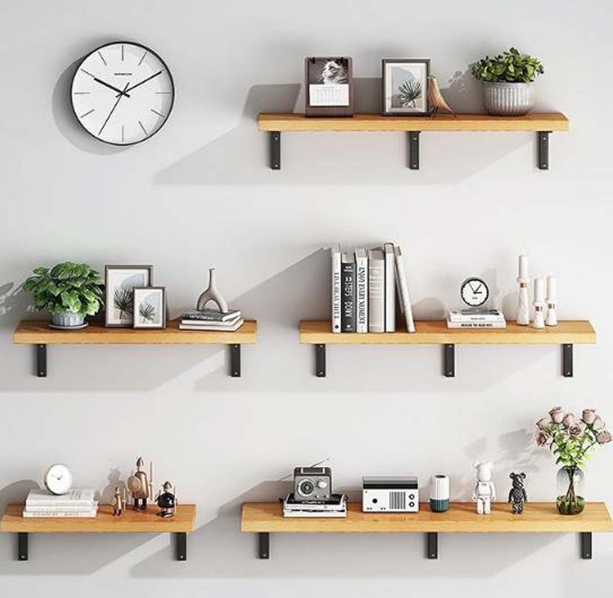 Estantes flotantes de madera con soportes de metal, nogal oscuro, 120 x 30 cm, almacenamiento de pared versátil para sala de estar, dormitorio, baño, oficina, cocina