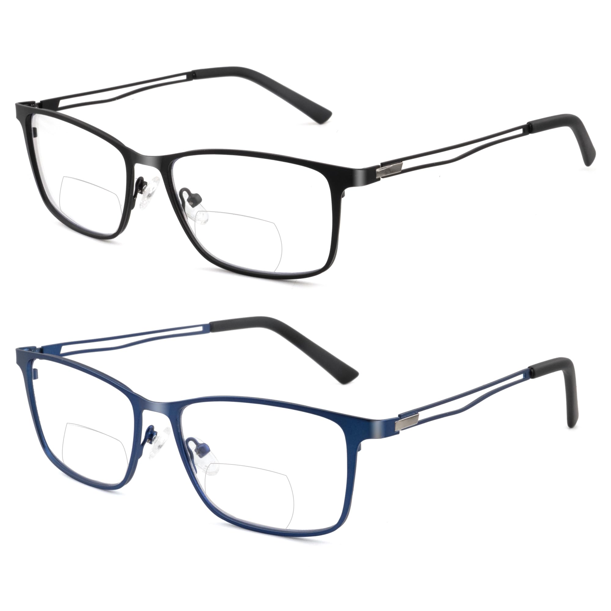 Ryegis Pack 2 Bifocal Reading Glasses For men,Blue Light Blocking Computer Reduce Eyestrain Metal Frame Eyeglasses
