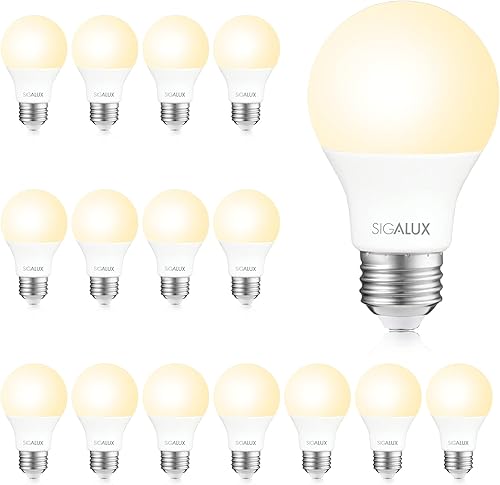 Sigalux Bombilla LED A19 equivalente a 60 W, blanco suave 2700 K 800 LM 9.5 W, bombillas estándar no regulables, base media E26, certificación UL,