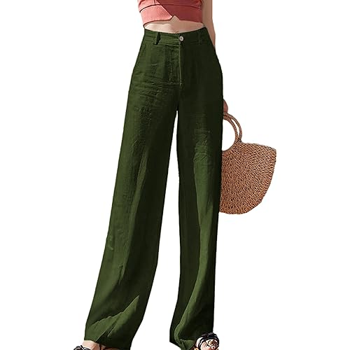 Hooever Womens Casual High Waisted Wide Leg Pants Button Up Straight Leg Trousers