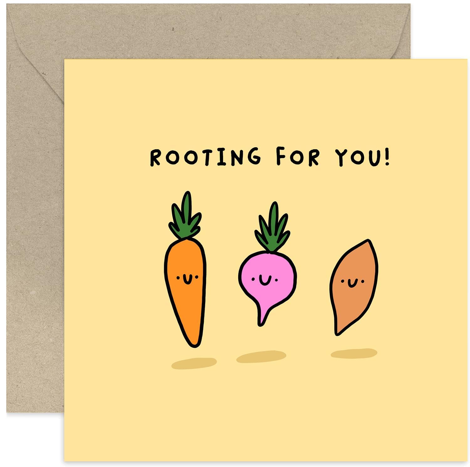 Old English Co. Cute Good Luck Card for Him or Her - Rooting For You Funny Food Pun - Encouragement Card for Adult, Teenager - New Job Good Luck Card