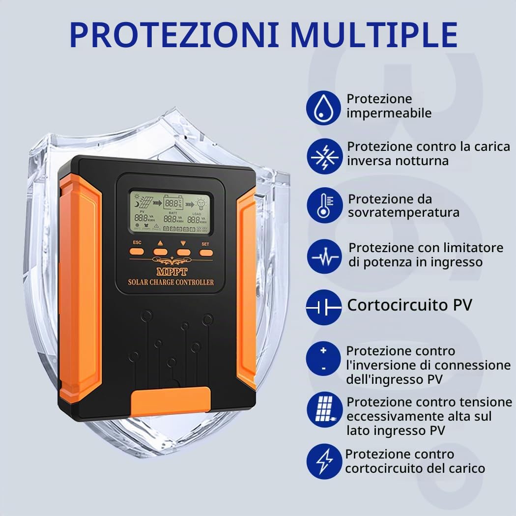 Y&H 120A Regolatore di Carica Solare MPPT 12V 24V 36V 48V Auto con Ddisplay LCD Regolatore Pannello Solare Max 180V Ingresso per Gel Sigillato Allagato e Batteria al LifePO4