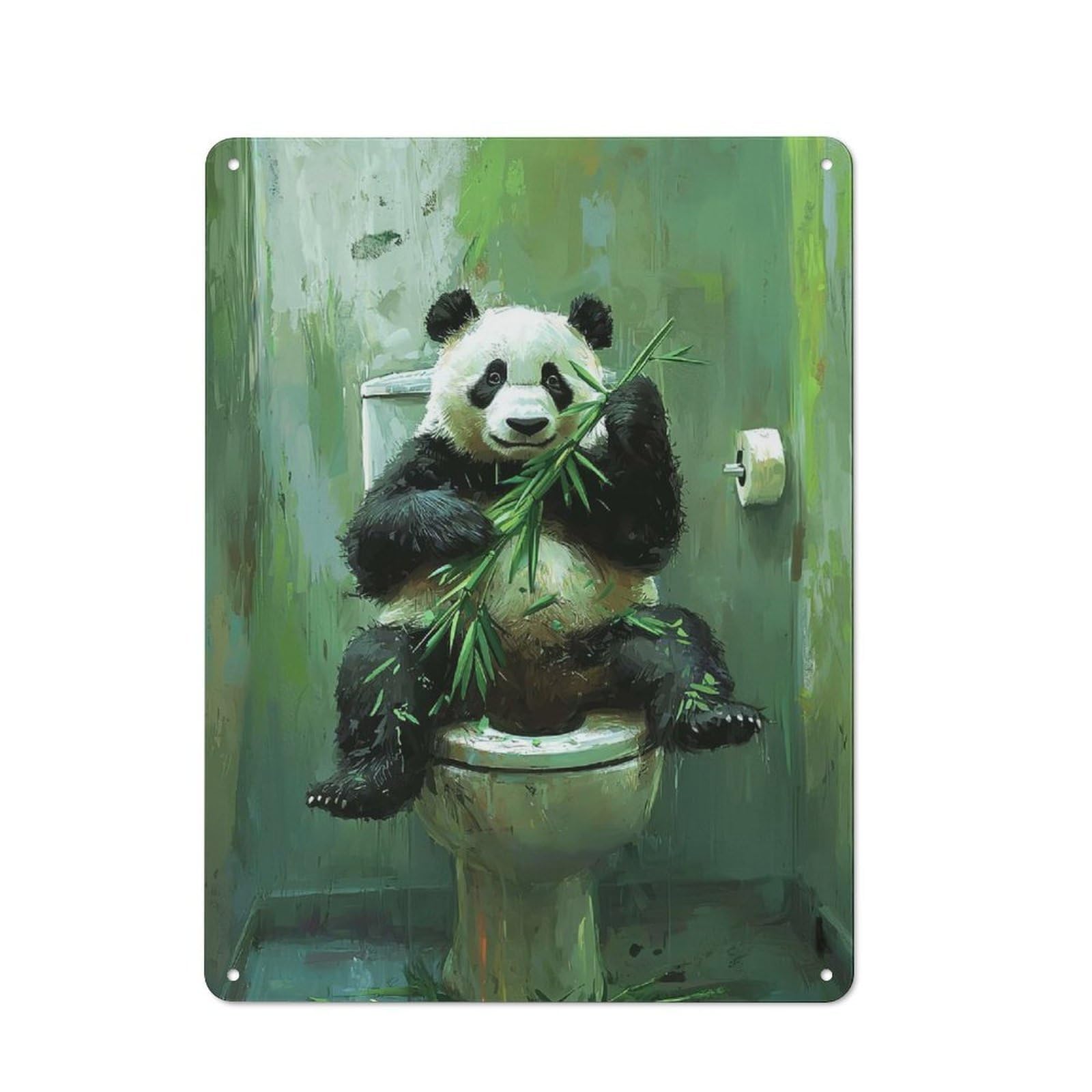Junmoney Panda On Toilet Tin Wall Plaque 40X30cm With For Living Room Or Hallway, For Garage, Workshop And Man Cave Decoration