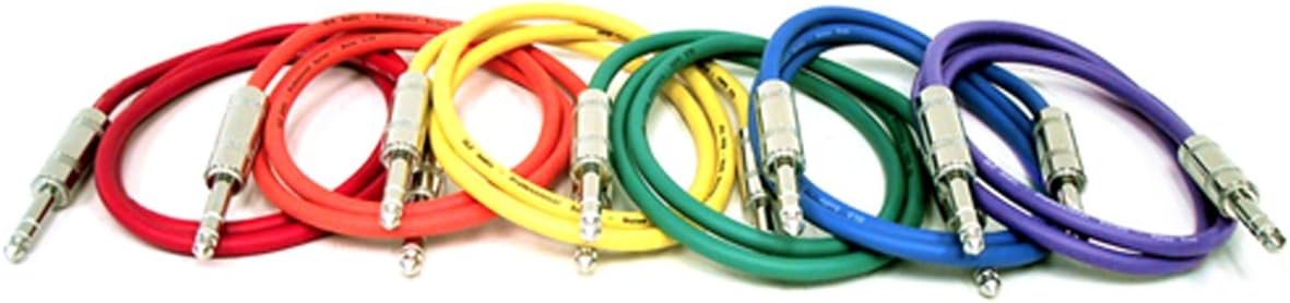 GLS Audio 6ft Patch Cable Cords - 1/4" TRS to 1/4" TRS Color Cables - 6' Balanced Snake Cord - 6 Pack