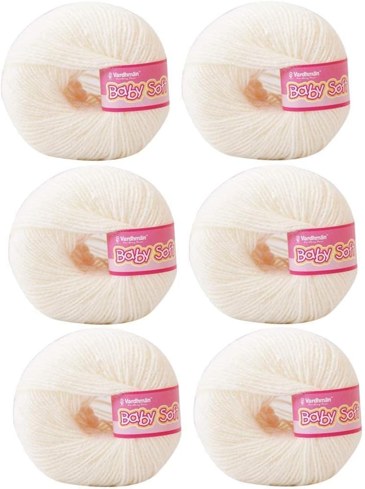 JEFFY Vardhman Knitting Yarn Baby Soft 100% Acrylic 4 Ply Wool for Kids Crochet Yarn Wool for Hand Art Craft for Sweater Scarves Hats and Dresses (1 Ball 25 gram) (Off White Shade no-11, 150 Gram)