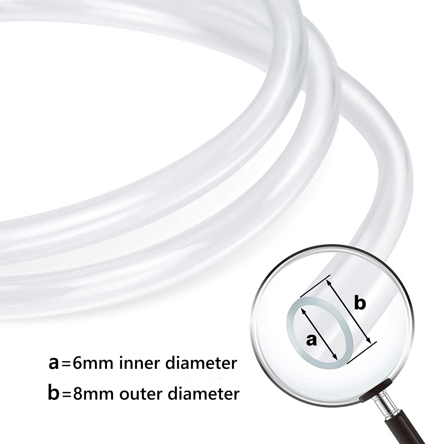 6 mm (diamètre intérieur) x 8 mm (diamètre extérieur) - Tuyau en PVC transparent de 10 m, tube en vinyle, tuyau flexible en plastique de qualité alimentaire pour transfert d'eau, huile, air