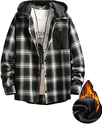 Lavnis Mens Plaid Hooded Shirts Casual Long Sleeve Lightweight Shirt Jackets