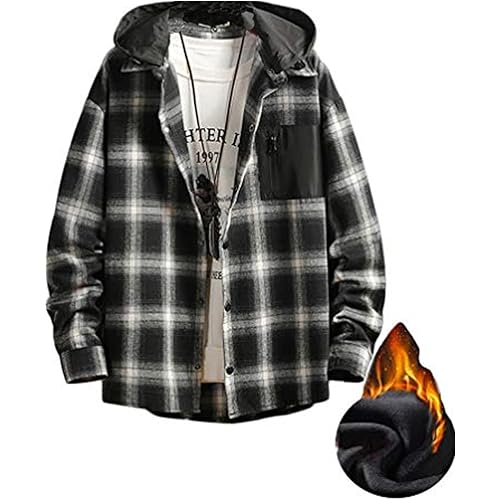 Lavnis Men's Plaid Hooded Shirts Casual Long Sleeve Lightweight Shirt Jackets