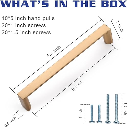 Miniatura 6 de KNOKLOCK Paquete de 10 tiradores cuadrados de gabinete de 5 pulgadas (5.039 in) de bronce champán, manijas de gabinete de cocina, tiradores dorados