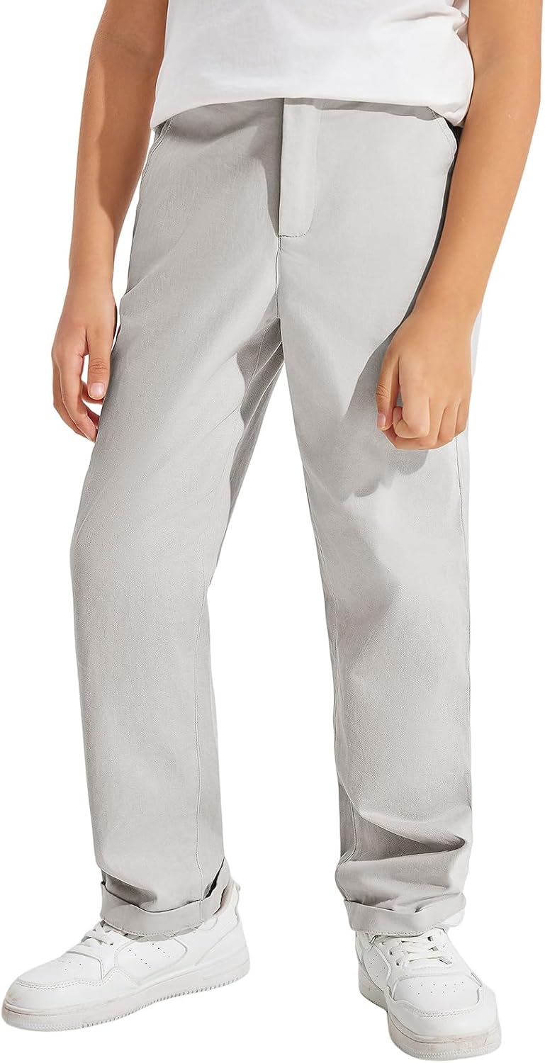 Haloumoning Boys Pants High Waisted Slim Fit Pants School Uniform Chino Pants 5-14 Years Haloumoning Boys Pants High Waisted Slim Fit Pants School Uniform Chino Pants 5-14 Years