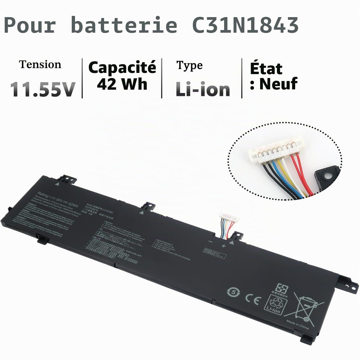 C31N1843 Batterie pour ASUS VivoBook S14 S432F S432FA S432FL S15 S532F S532FA S532FL X432FA X432FL X432FLC X532FL X532FLC X532FA 3ICP5/58/78 11.55V 42Wh
