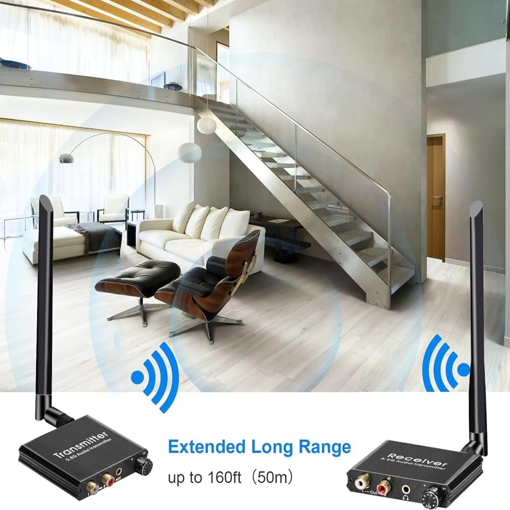 Bezprzewodowy nadajnik i odbiornik audio 50 m 5,8 G bezprzewodowy adapter audio z konwerterem R/L 3,5 mm do TV Box DVD PC