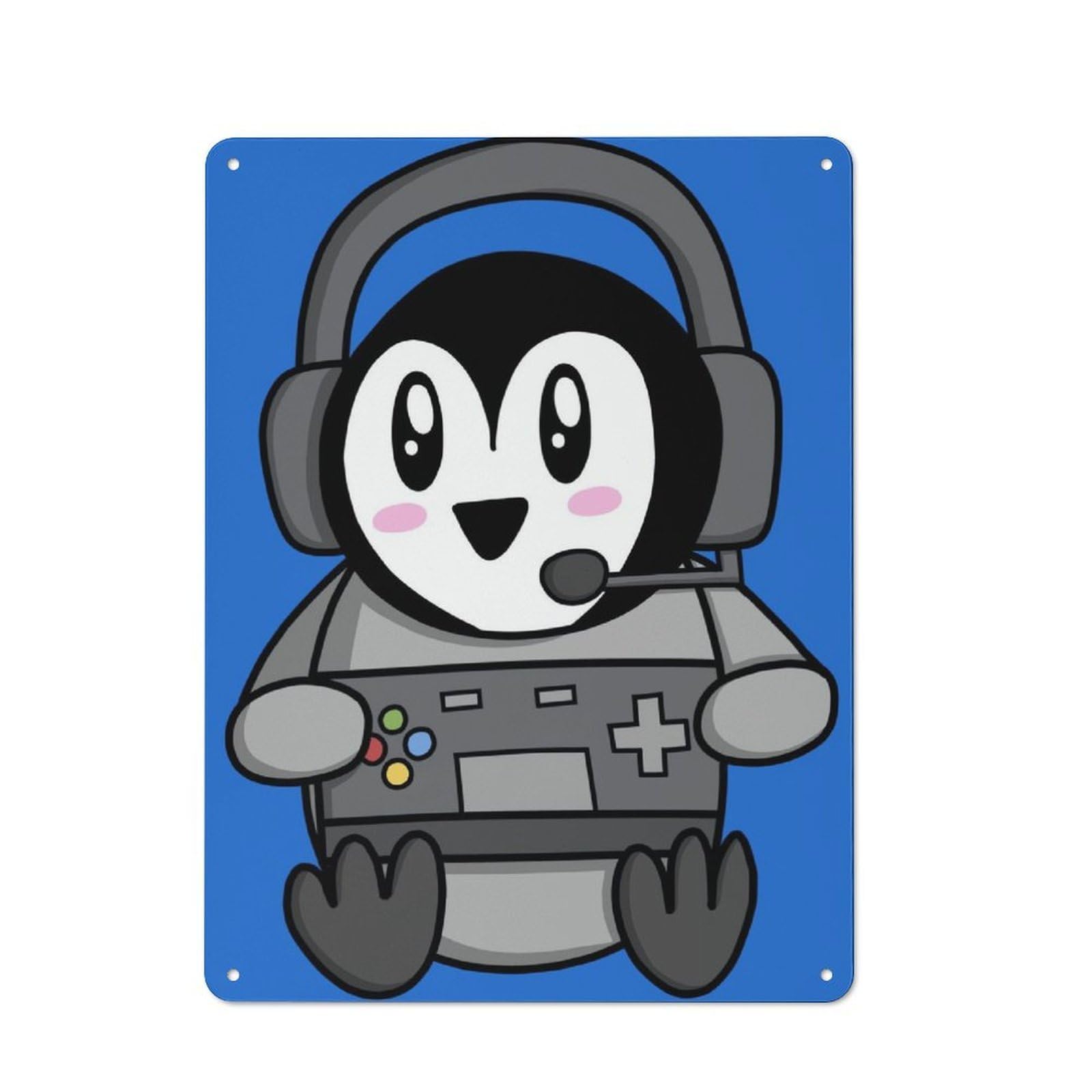 Distressed Look Penguin Gamer Decorative Tin Sign 40x30cm, Retro Room Decor for Lounge, Study, Pub Or Wall Gallery