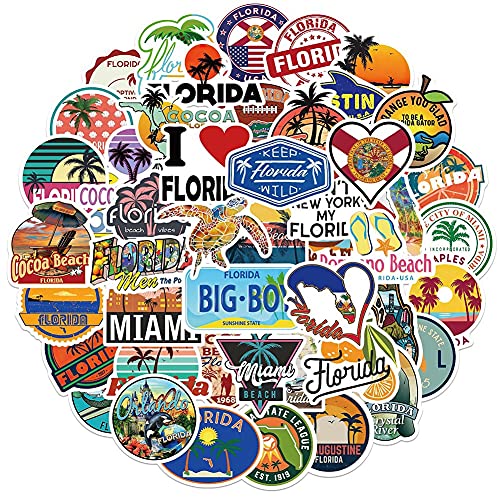 Love Florida Stickers |50 Pcs Florida Beach Scenery Waterproof Vinyl Decals For Water Bottles Bicycle Laptop Refrigerator Luggage Computer Mobile Phone Skateboard Bike Décor #TOP1