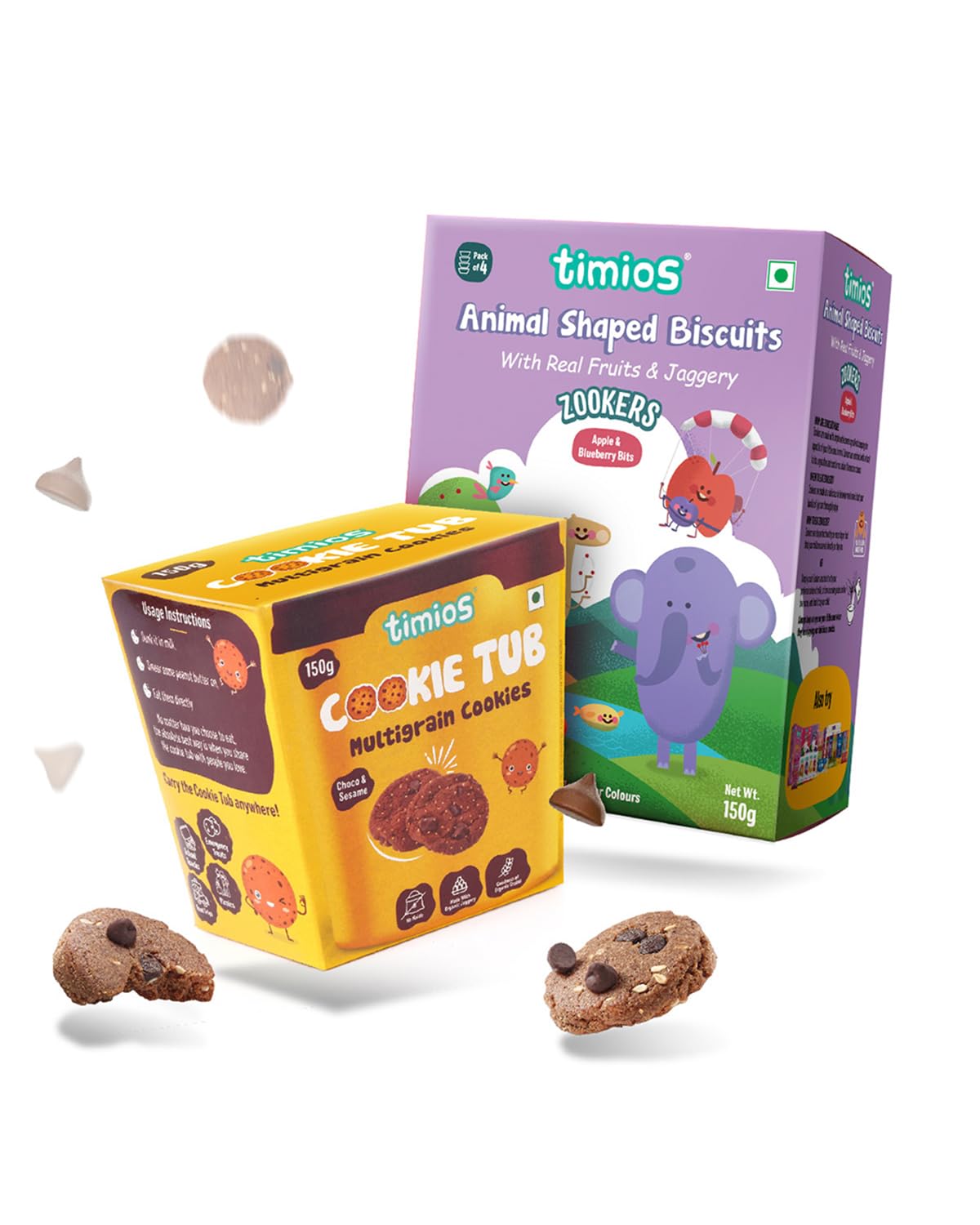 Timios Zookers Animal Shaped Biscuits with Apple and Blueberry Bits & Nutritious Maida Free Eggless Cookies for Kids | Pack of 2 | 150 gm Each-image-46