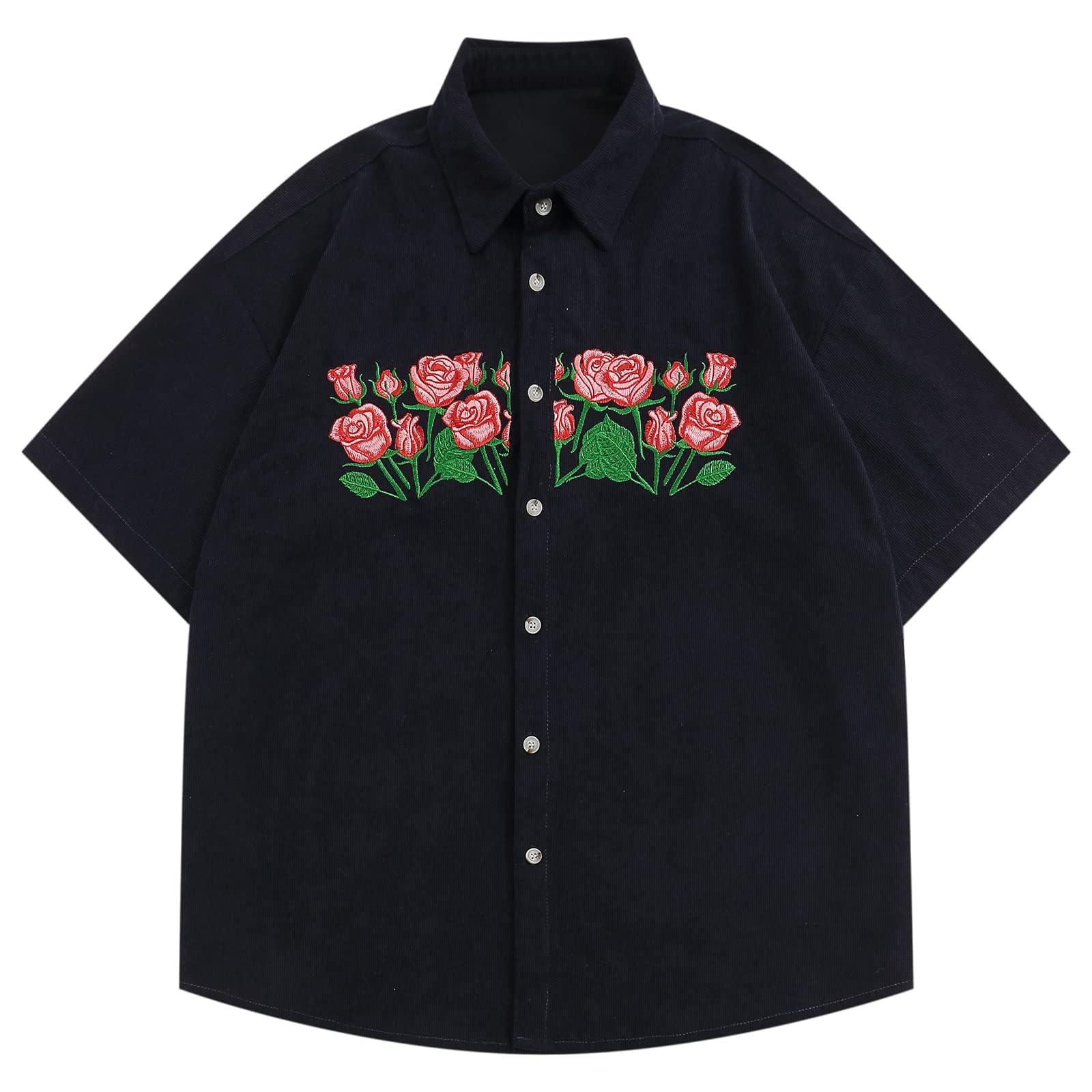 VamtacGraphic Tees Men Vintage Oversized Rose Embroidery Summer Y2K Half Sleeve Streetwear Shirts for Women