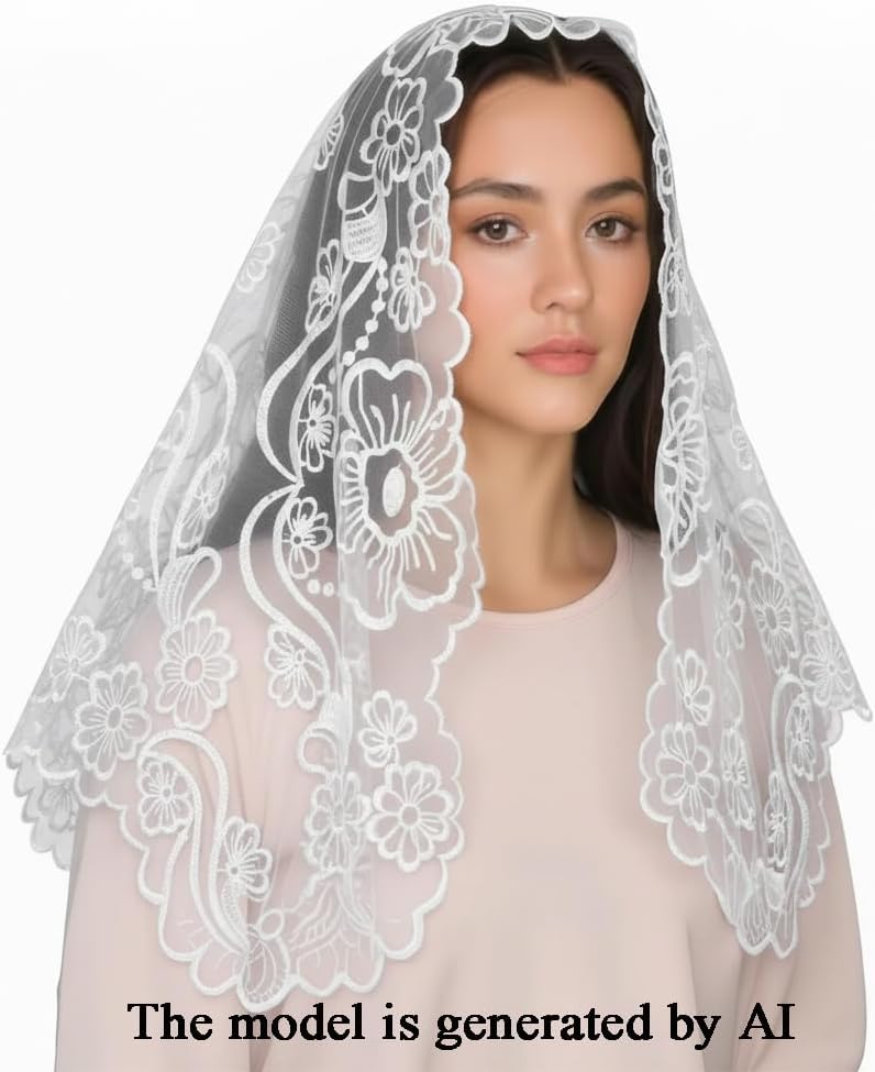 Cross Lace Mantilla Veil for Catholic Mass Traditional Latin Mass Head Covering Chapel Veil for Church Weddings