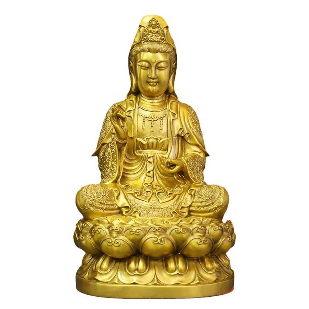 Kryty posąg Buddy Guanyin Bodhisattva - Mosiężne ozdoby Buddy, Kult Świątyni Zen, domowa medytacja, ozdobne ozdoby posąg Buddy w medytacji Figurka i rzeźba