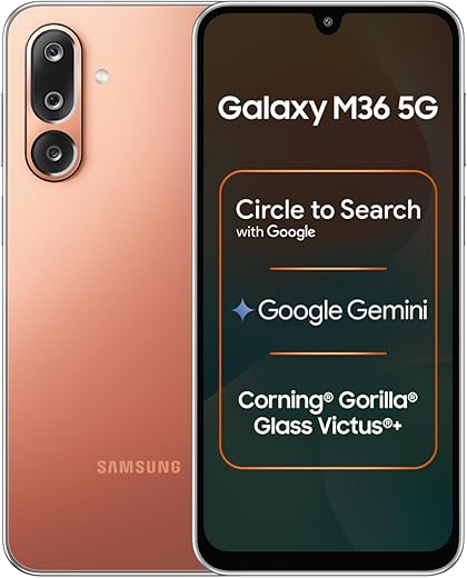 Samsung Galaxy M36 5G (Orange Haze, 8 GB RAM, 128 GB Storage)| Circle to Search| Google Gemini| Corning Gorilla Glass Victus+| 7.7mm Slim| AI…