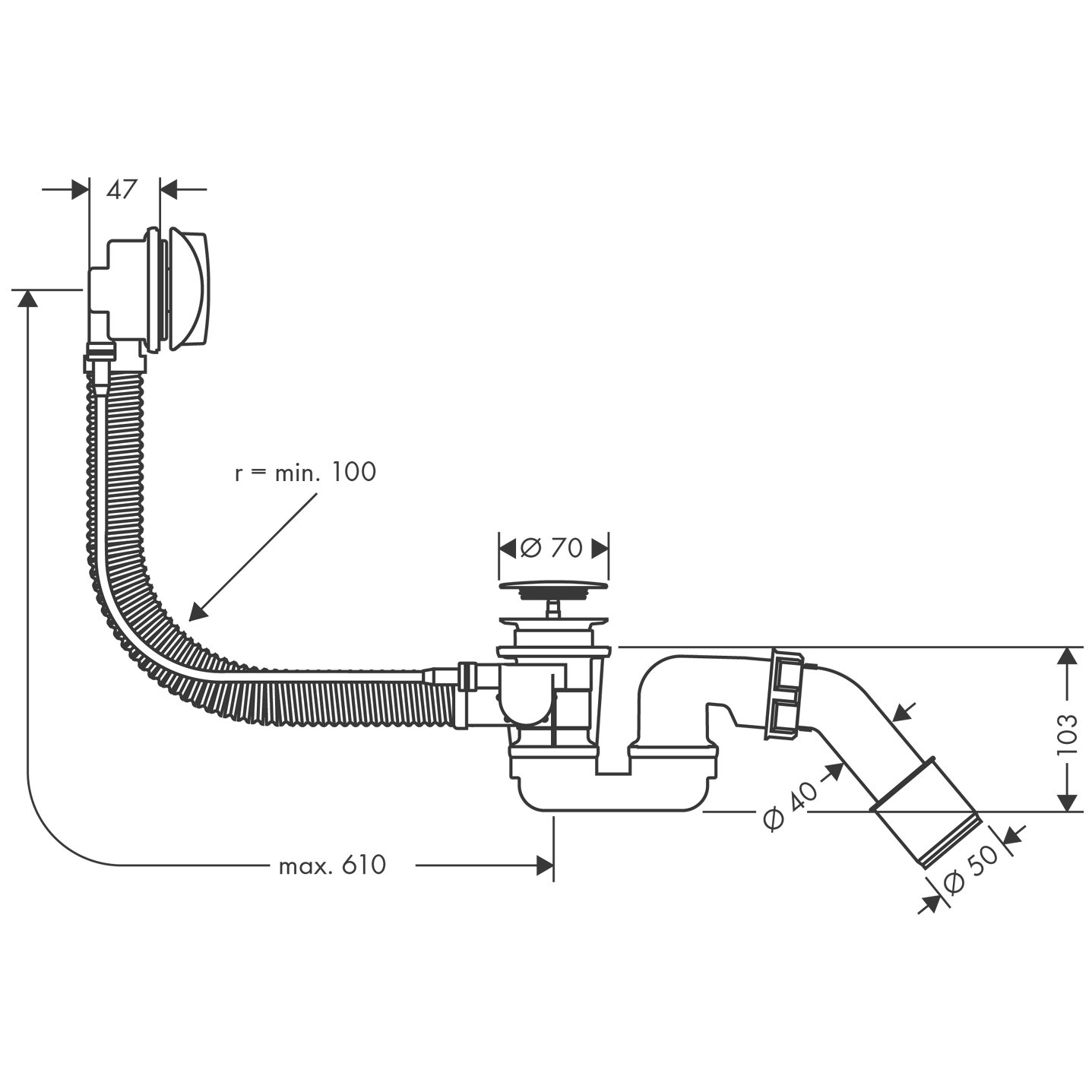 hansgrohe Flexaplus Komplettset mit Fertigset und Ab- und Überlaufgarnitur, Normalwannen, Chrom, 1.00