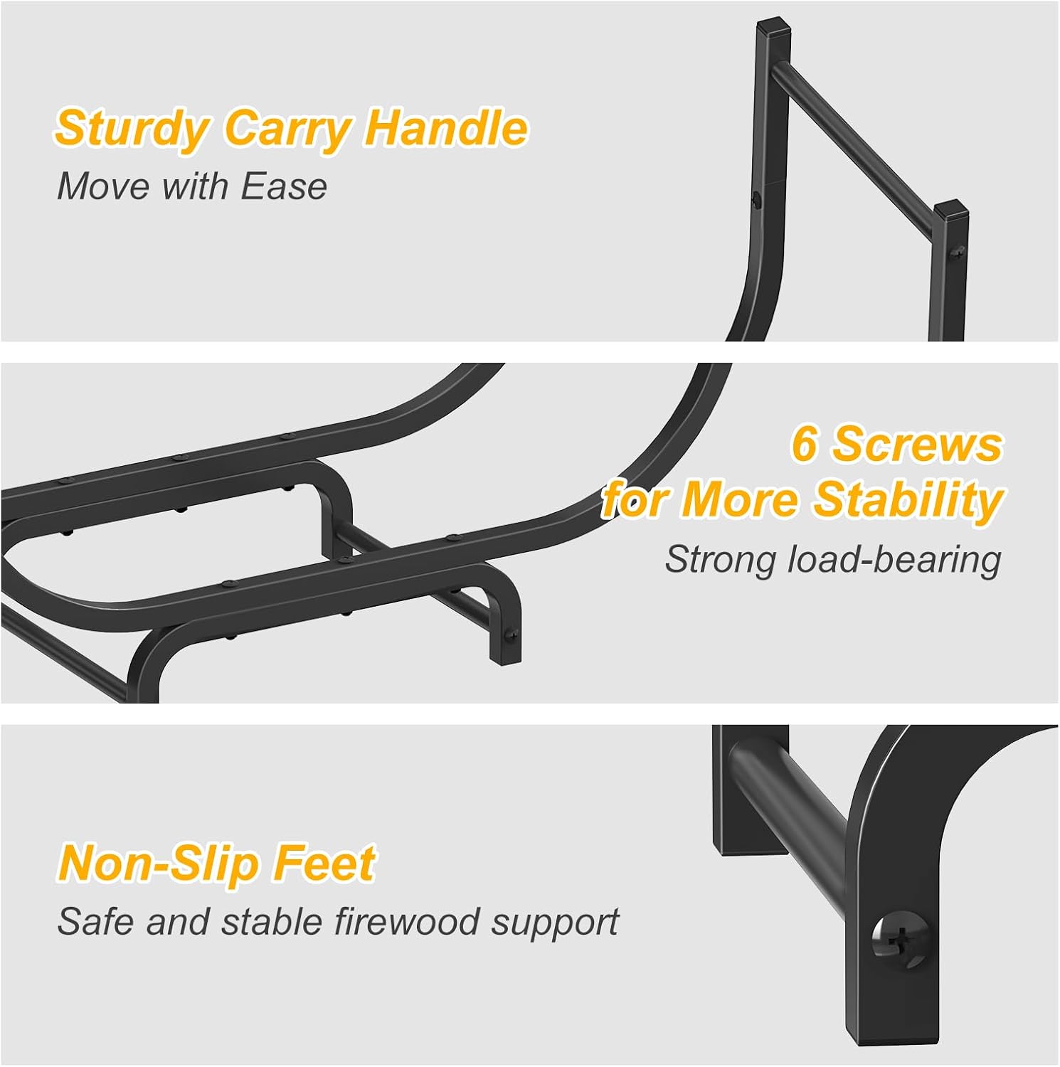 NANANARDOSO Curved Firewood Rack,32 inches Powder Coated Wood Storage Rack Rustproof Metal Log Firewood Holder for Fireplaces Wood Storage,Black