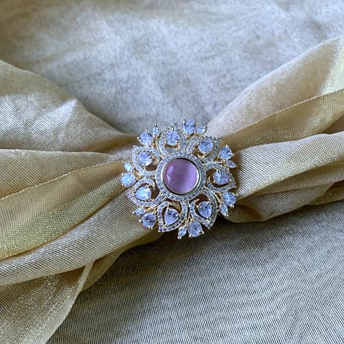 Image of I Jewels Rose Gold Plated Valentines Special Stylish Fashionable Design Floral CZ American Diamond Adjustable Finger Rings For Women & Girls (FL241)