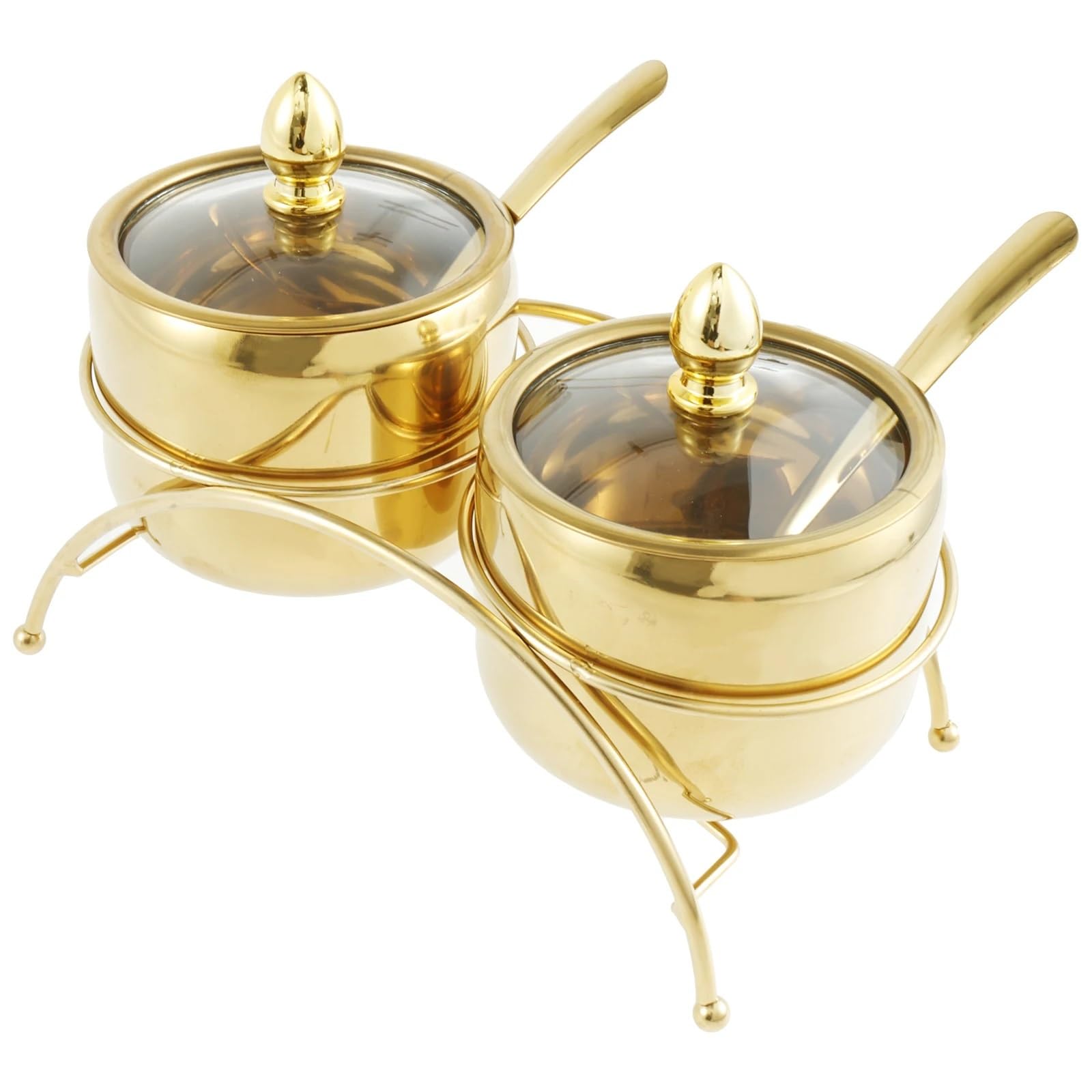 CNYUON Stainless Steel Seasoning Box, Set of 2 Storage Container with Spoon Gold Rack Spice Pots for Pepper(Gold A)