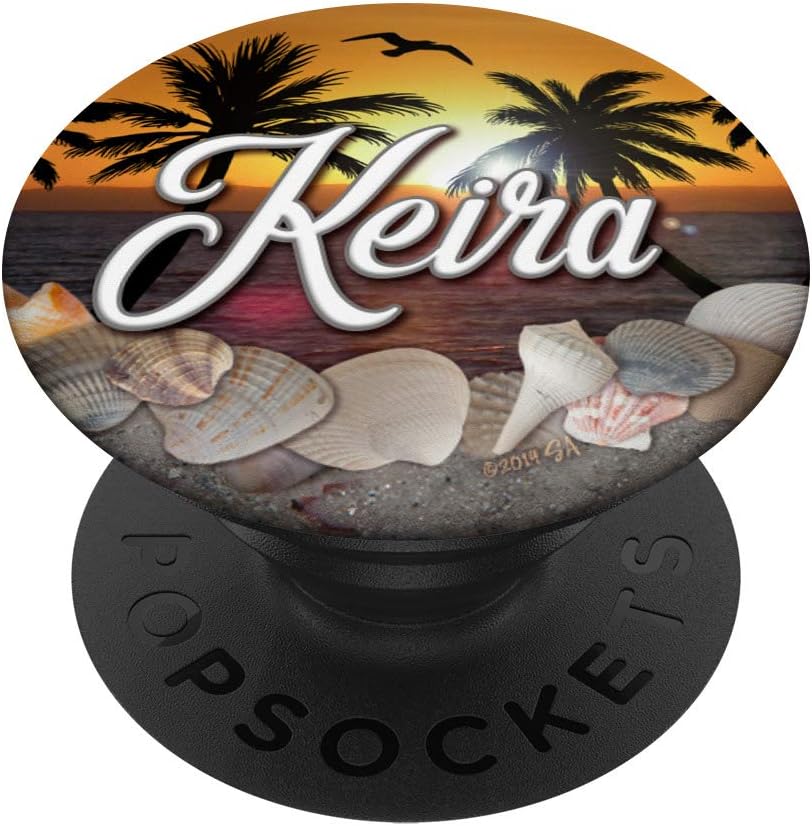 Keira Monogram Ocean Beach Sunset Sea Shells Name Keira PopSockets Grip and Stand for Phones and Tablets