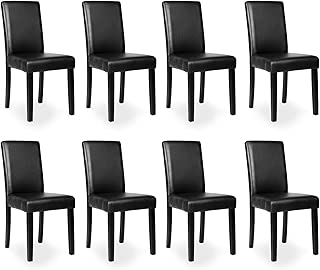 Mecor Dining Chairs Set of 8, Kitchen Leather Padded Chair with Solid Wood Legs Dining Room Furniture (8xBlack) - coolthings.us