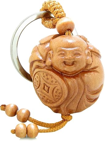 Magic Human Buddha Keychain - Good Luck Charms - Feng Shui Key Ring - Sandal Wood Cute Key Ring Amulets - Spiritual Gifts