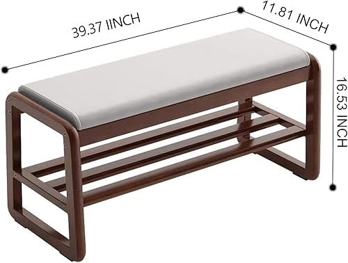 Miniatura 9 de Banco de zapatos de madera maciza, banco de entrada de almacenamiento de madera de 2 niveles, banco de zapatos moderno de mediados de siglo, banco