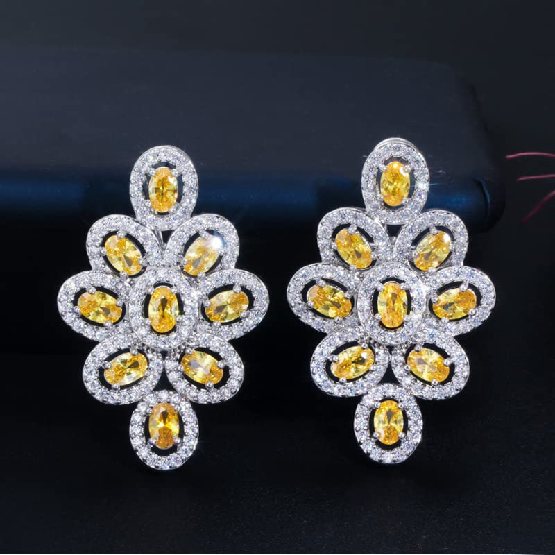 Boucle d'oreille fleur bleu royal zirconium pour réception de mariage