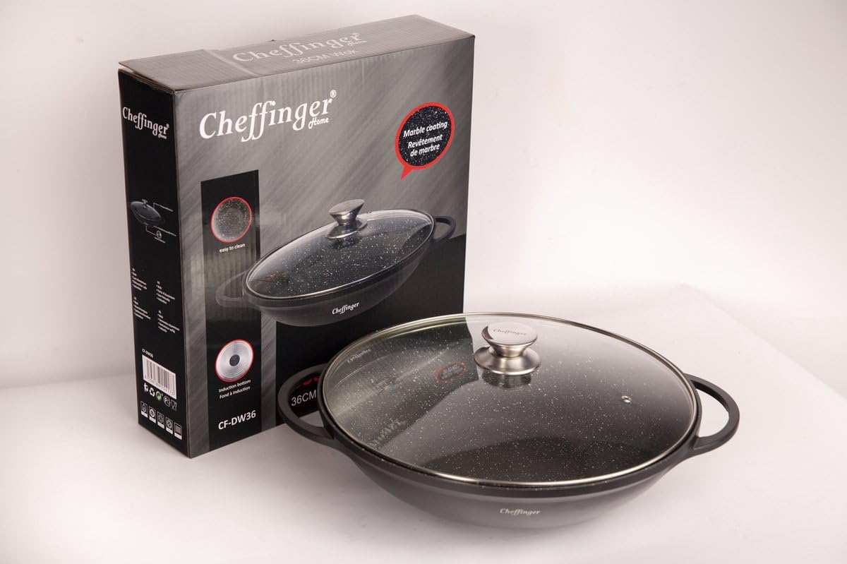 Cheffinger Wokpfanne 40 cm mit Antihaftbeschichtung, Edelstahl, Silber, Induktions- und Gas-geeignet, 2,5 Liter