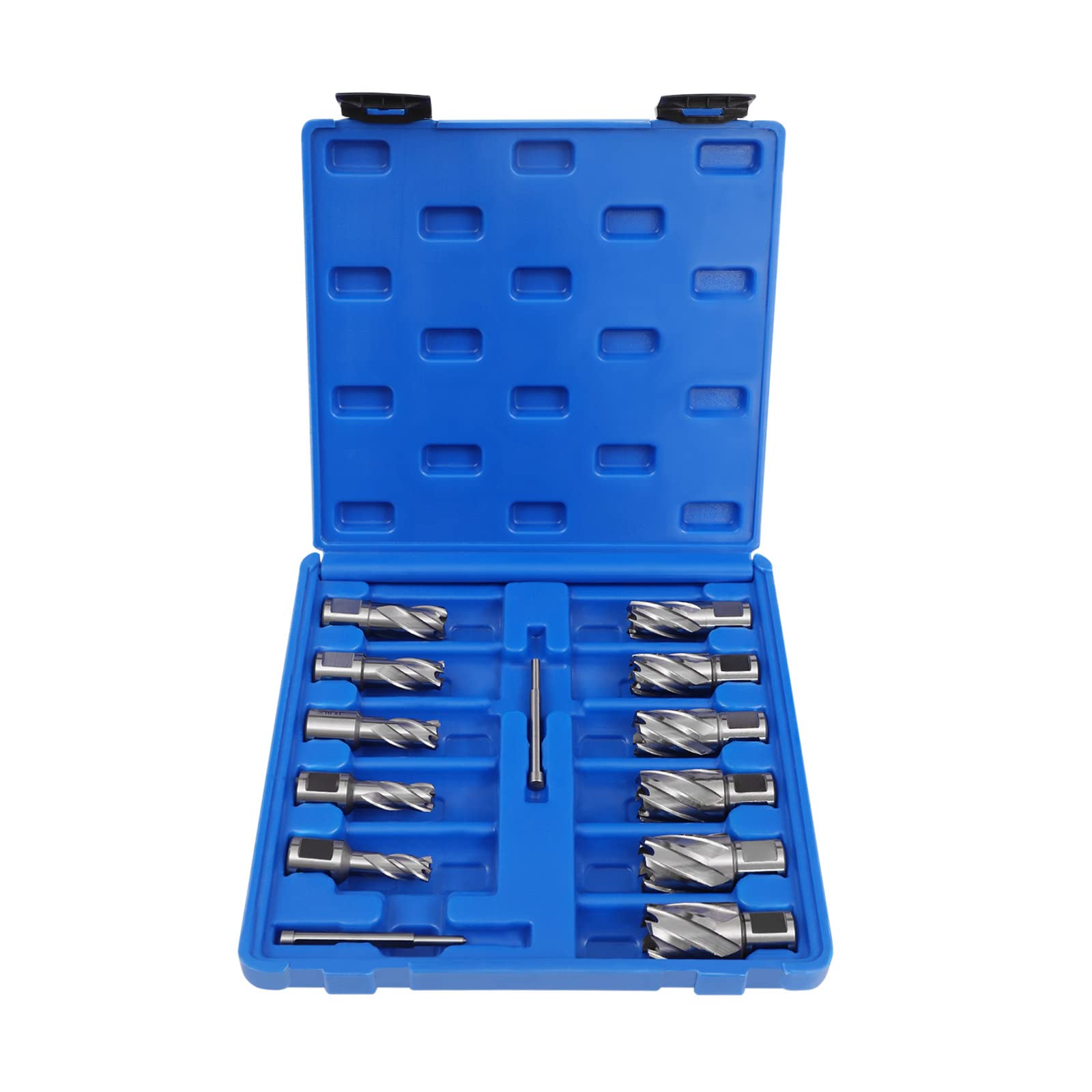 LOYALHEARTDY 13Pcs Annular Cutter Set 1Inch Cutting Depth 7/16 to 1-1/16 Cutting Diameter with Straight Shank and 2Pcs Pilot Pins Suitable for Magnetic Drill Press
