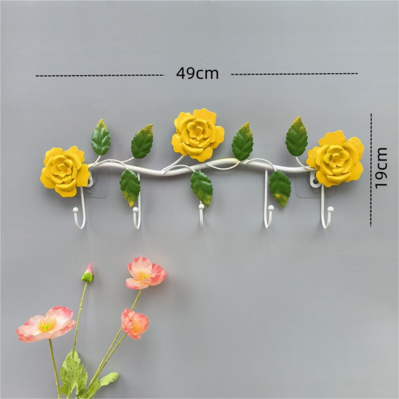 Attaccapanni Parete Ganci Da Parete In Metallo, Appendiabiti A Forma Di Rosa, Stile Rustico For La Decorazione Del Bagno Ingresso Soggiorno(Yellow)