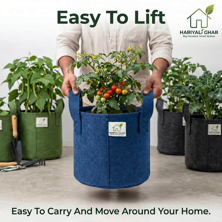 Image of 400 GSM Geo Fabric Round Grow Bags 9x9 Inch with Handle, Blue Planting Bags for Terrace and Kitchen Gardening Pack of 1
