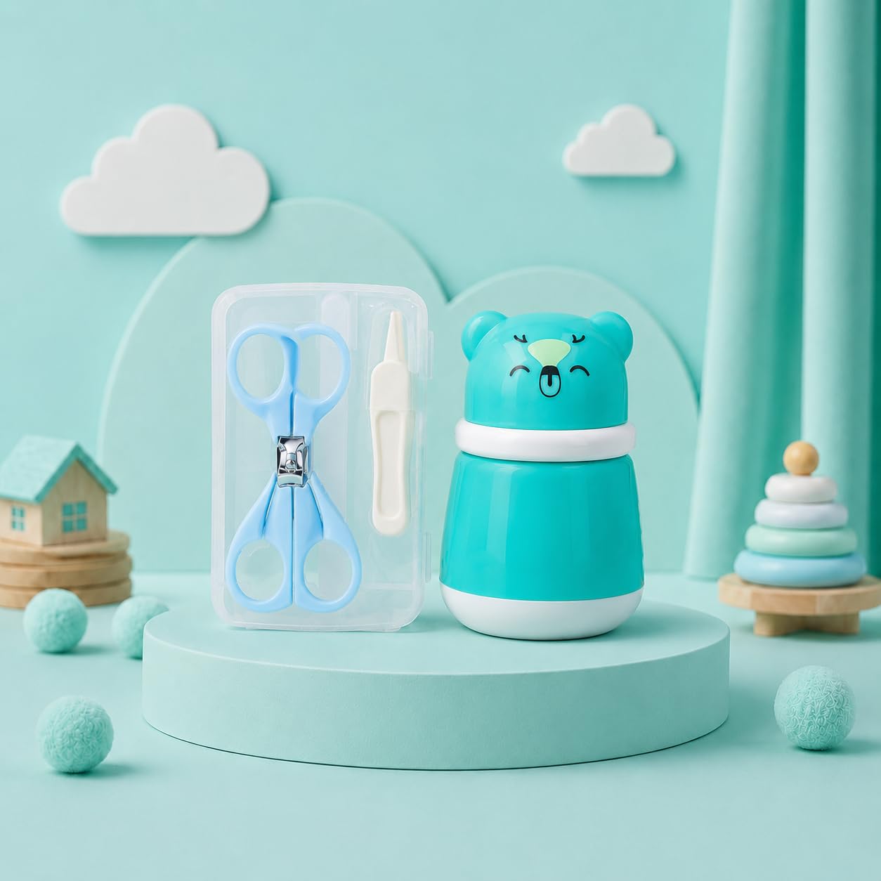 The Cheeky Kidzz Baby Grooming Nail Care Kit with Attractive Design Talcum Powder Puff Container & Protective Travel Case BPA Free for Babies (Design 63)-image-24