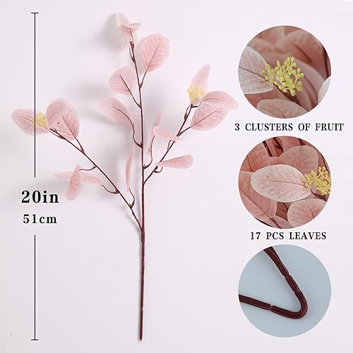 Miniatura 2 de 12 tallos de eucalipto artificiales, hojas de eucalipto de seda falsa de 20 pulgadas con bayas, plantas verdes, decoraciones florales