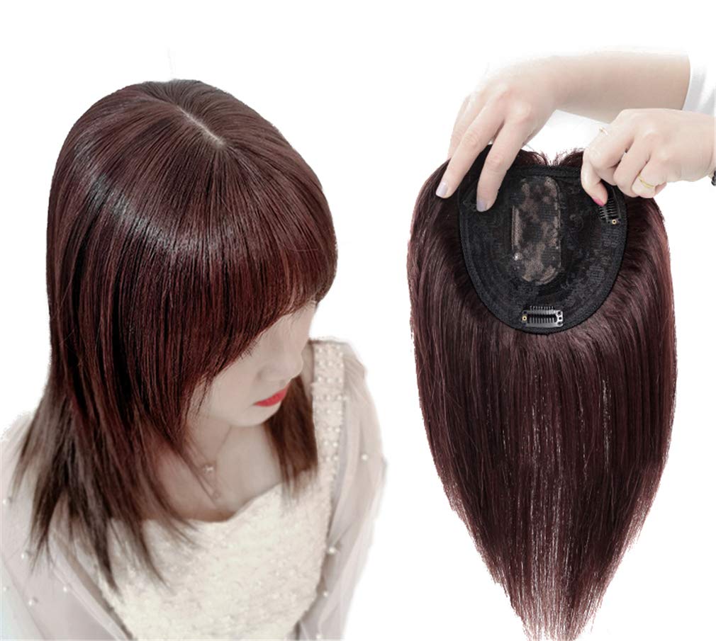 Crown Bang Hair Topper Clip on Real Human Hair Topper Toupee for Women, 12" Chestnut Brown