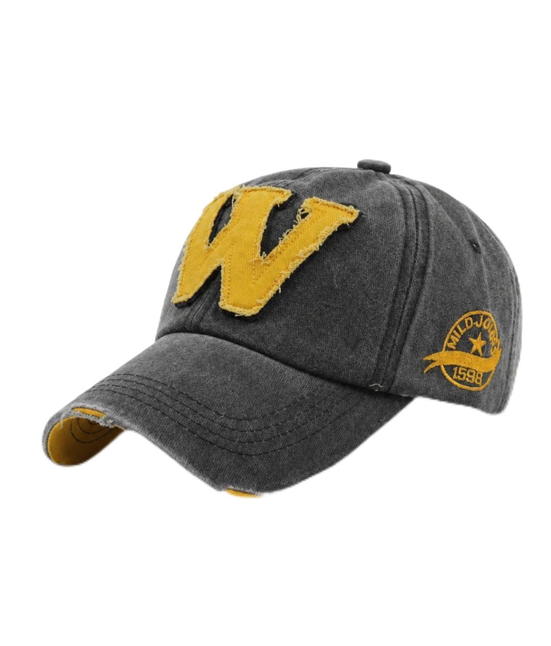 Unisex Distressed Vintage Washed Baseball Cap with Yellow 'W' Embroidery, Side Patch, Casual Sports Style-image-26