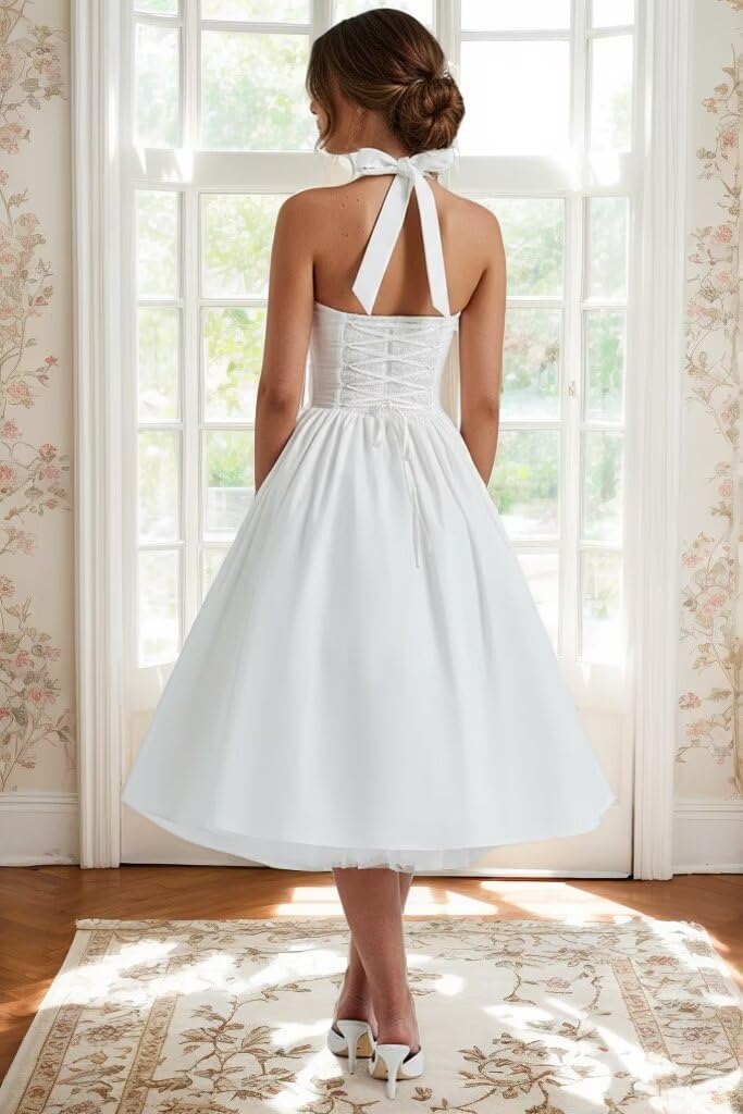 Satin Prom Dresses for Women Tea Length Pleated Evening Gown Layered Puffy Elegant Formal Party Gowns with Bow - Image 3