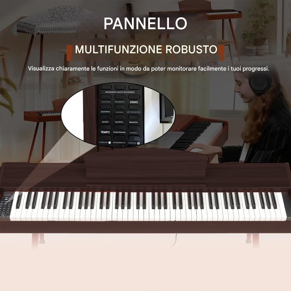 Bakaji Tastiera Musicale Elettrica Con 88 Tasti Pesati Con Meccanica A
