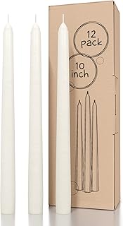 CANDWAX Ivory Taper Candles 10 inch Dripless - Set of 12 Tapered Candles Ideal as Dinner Candles - Smokeless and Unscented Taper Candles Long Burning - Hand Poured Tall Candlesticks