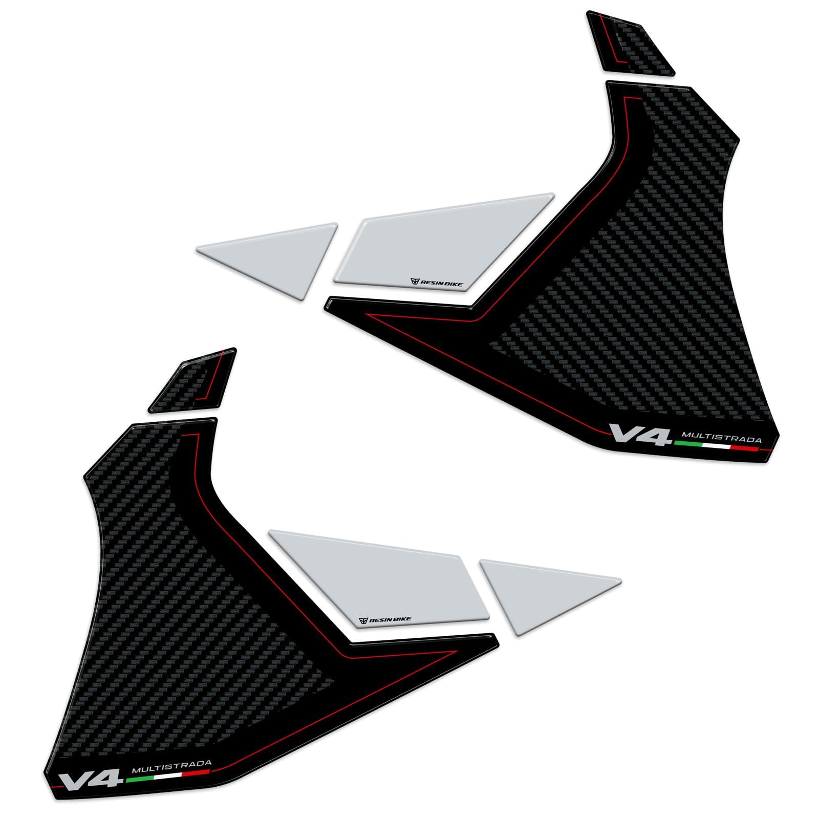Resin Bike Adhesivos de Moto Compatibles con Ducati Multistrada V4 2024-2026. Protección Latérales del Tanque de Choques y Arañazos de Moto. Par de Pegatinas 3D Resinadas Made in Italy