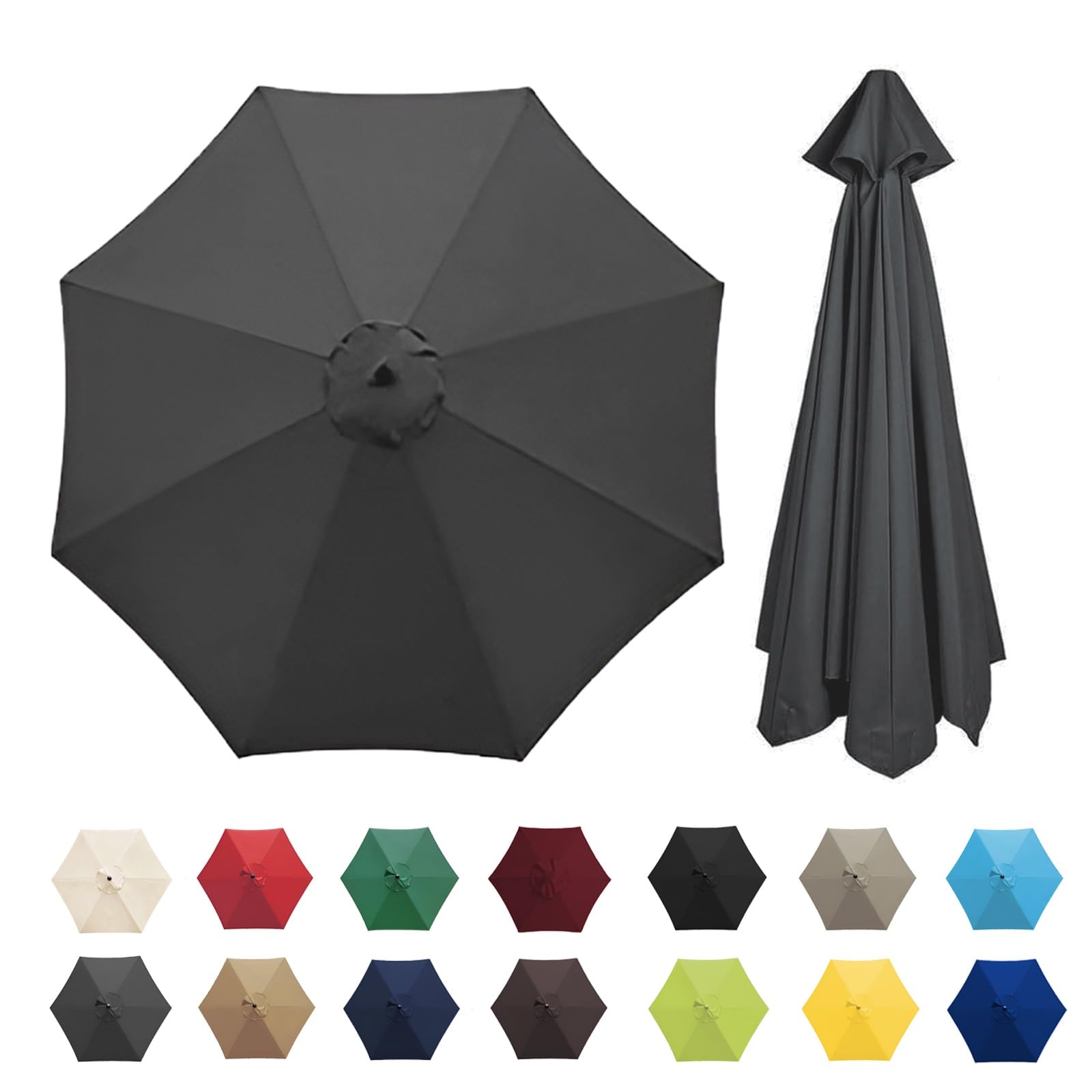 IRUGS Universal Umbrella Replacement Cloth, 6/8 Ribs, 2.7M/3.0M, Patio Umbrella Cover, Grey