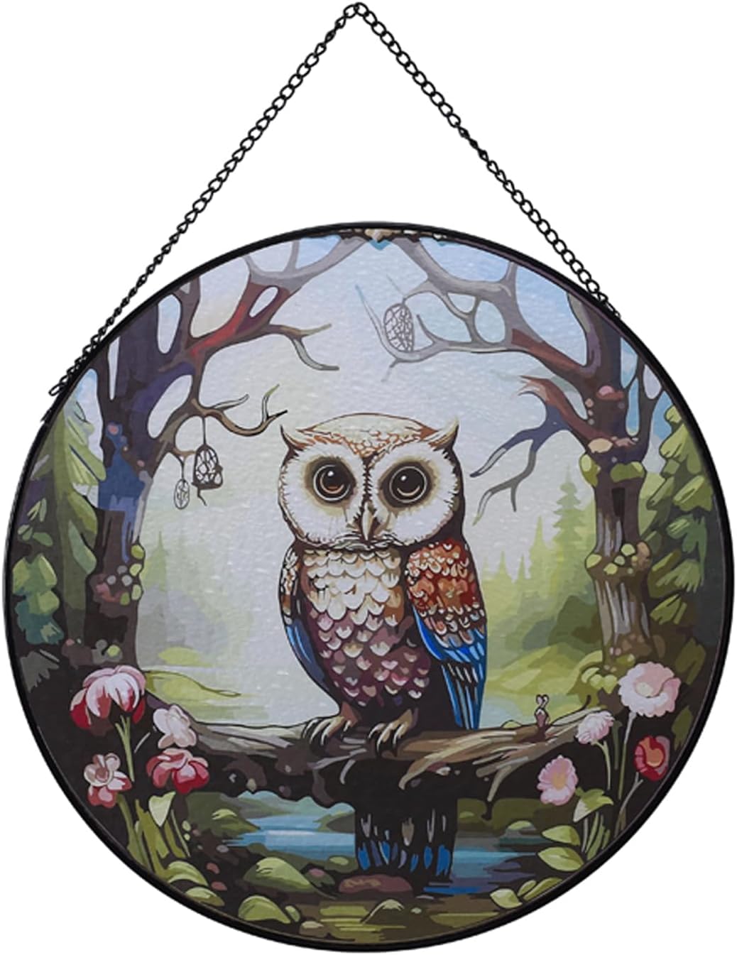 Yeyert Multicolored Branch Owl Stained Windows Hanging Suncatcher,Owl Branch Tree Suncatchers Window Ornament Glass Panel Sun Catcher Wall Hanging Decor Birthday Gifts